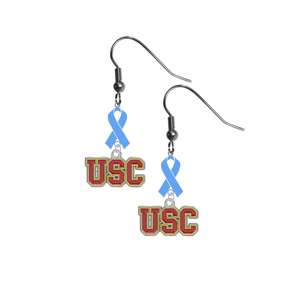 USC Trojans Prostate Cancer Awareness Light Blue Ribbon Dangle Earrings