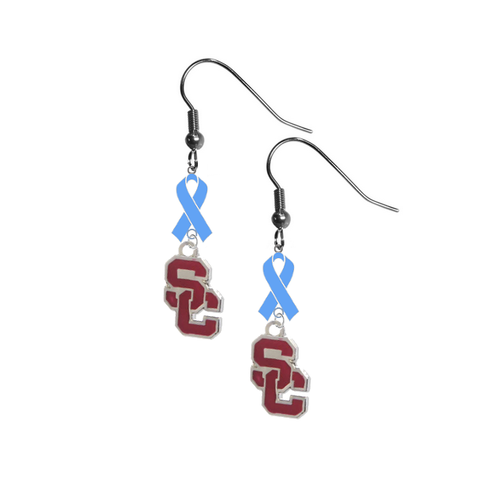 USC Trojans Style 2 Prostate Cancer Awareness Light Blue Ribbon Dangle Earrings