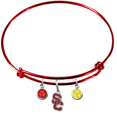 USC Southern California Trojans Style 2 RED Color Edition Expandable Wire Bangle Charm Bracelet