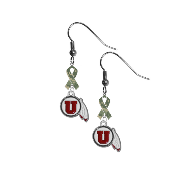 Utah Utes Salute to Service Camouflage Camo Ribbon Dangle Earrings