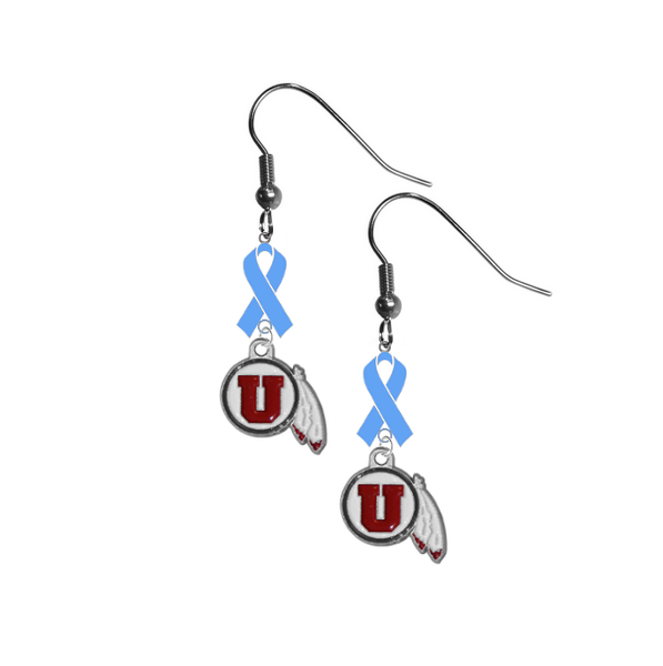 Utah Utes Prostate Cancer Awareness Light Blue Ribbon Dangle Earrings