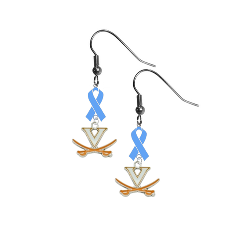 Virginia Cavaliers Prostate Cancer Awareness Light Blue Ribbon Dangle Earrings