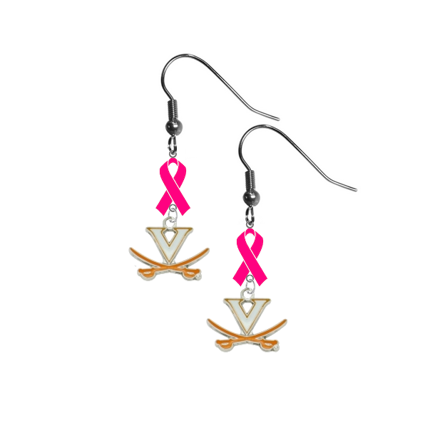 Virginia Cavaliers Breast Cancer Awareness Hot Pink Ribbon Dangle Earrings