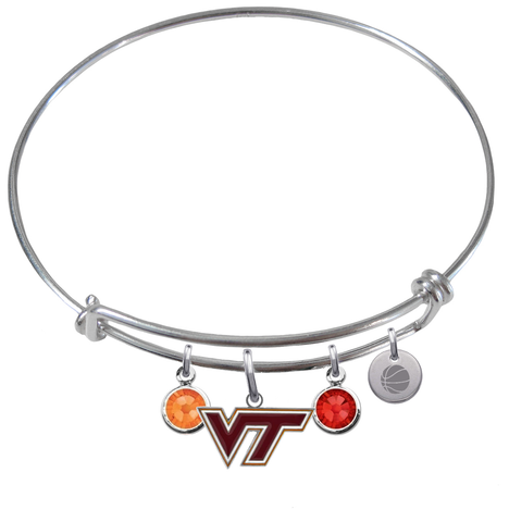 Virginia Tech Hokies Basketball Expandable Wire Bangle Charm Bracelet