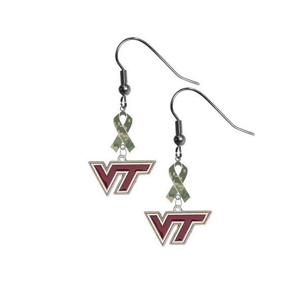Virginia Tech Hokies Salute to Service Camouflage Camo Ribbon Dangle Earrings