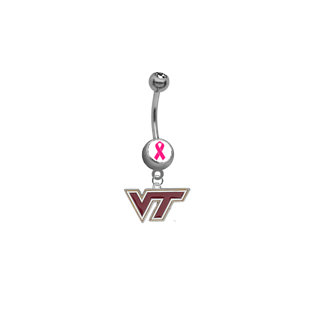 Virginia Tech Hokies Breast Cancer Awareness Belly Button Navel Ring