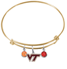 Virginia Tech Hokies GOLD Expandable Wire Bangle Charm Bracelet