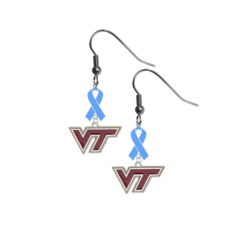 Virginia Tech Hokies Prostate Cancer Awareness Light Blue Ribbon Dangle Earrings