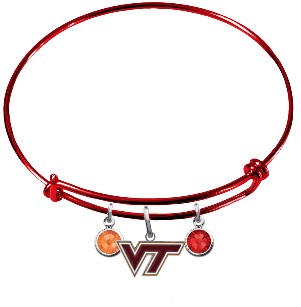 Virginia Tech Hokies RED Expandable Wire Bangle Charm Bracelet
