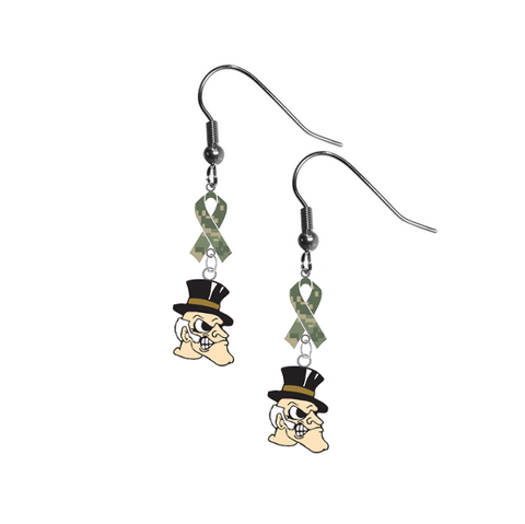 Wake Forest Demon Deacons Salute to Service Camouflage Camo Ribbon Dangle Earrings