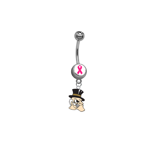 Wake Forest Demon Deacons Breast Cancer Awareness Belly Button Navel Ring
