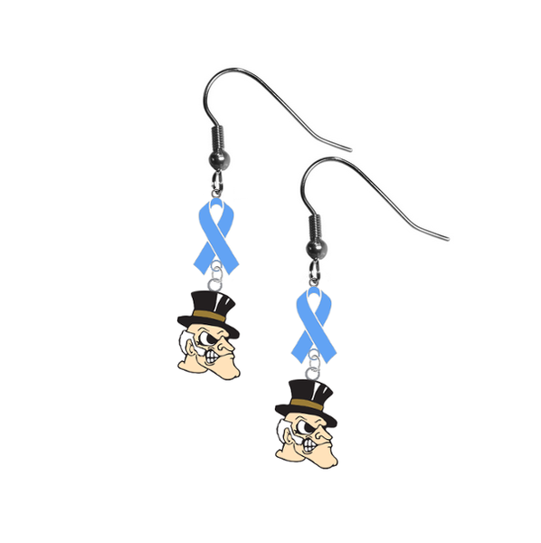 Wake Forest Demon Deacons Prostate Cancer Awareness Light Blue Ribbon Dangle Earrings