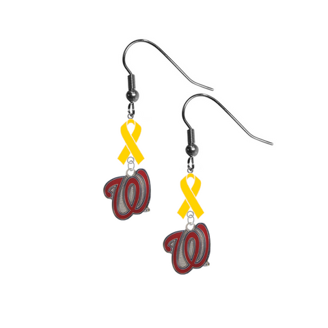 Washington Nationals Style 2 MLB Childhood Cancer Awareness Yellow Ribbon Dangle Earrings