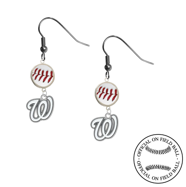 Washington Nationals MLB Authentic Rawlings On Field Leather Baseball Dangle Earrings