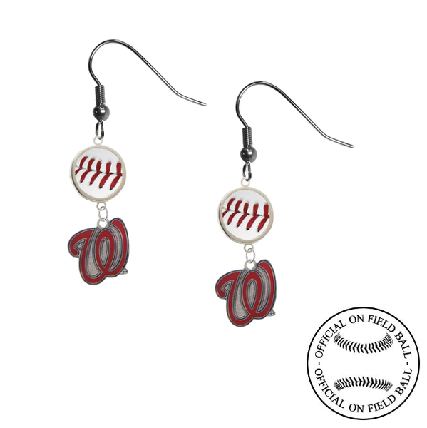 Washington Nationals Style 2 MLB Authentic Rawlings On Field Leather Baseball Dangle Earrings