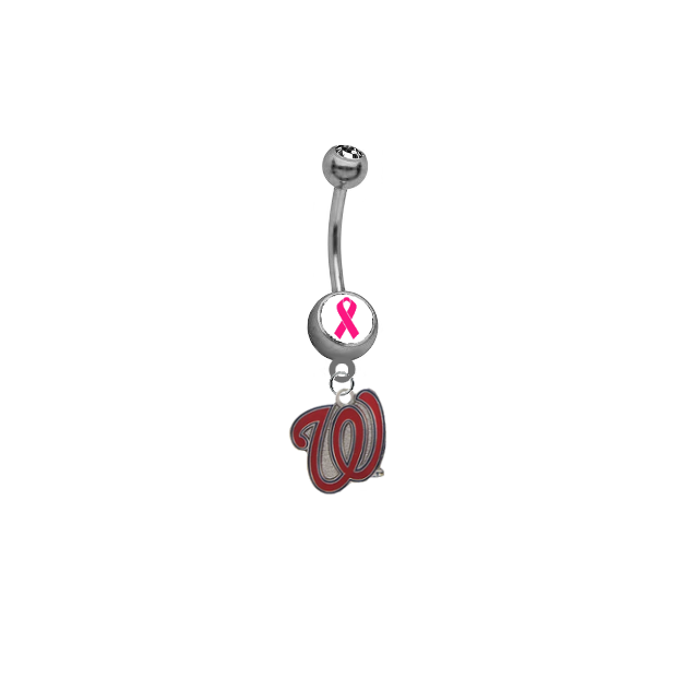 Washington Nationals Style 2 Breast Cancer Awareness Belly Button Navel Ring