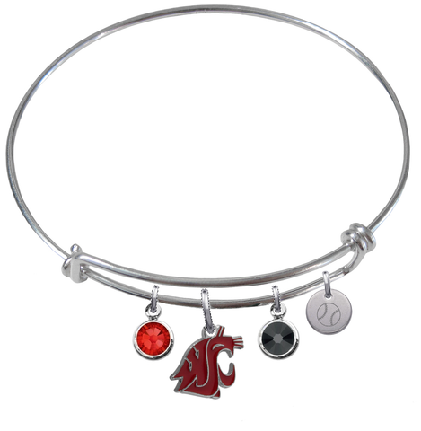 Washington State Cougars Baseball Expandable Wire Bangle Charm Bracelet