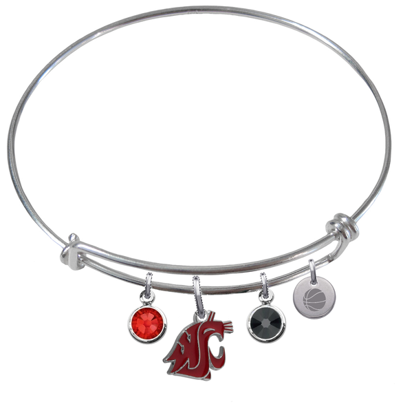 Washington State Cougars Basketball Expandable Wire Bangle Charm Bracelet