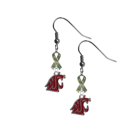 Washington State Cougars Salute to Service Camouflage Camo Ribbon Dangle Earrings