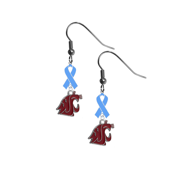 Washington State Cougars Prostate Cancer Awareness Light Blue Ribbon Dangle Earrings