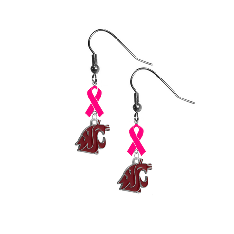 Washington State Cougars Breast Cancer Awareness Hot Pink Ribbon Dangle Earrings