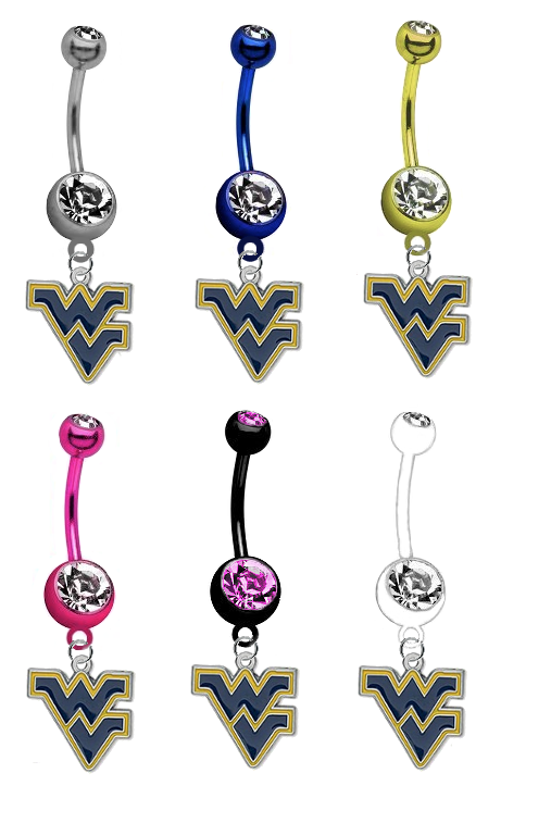 West Virginia Mountaineers NCAA College Belly Button Navel Ring - Pick Your Color
