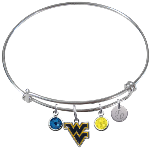 West Virginia Mountaineers Baseball Expandable Wire Bangle Charm Bracelet
