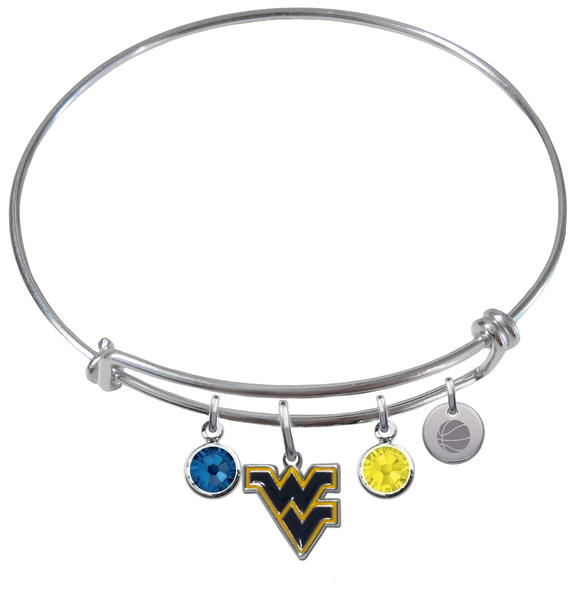 West Virginia Mountaineers Basketball Expandable Wire Bangle Charm Bracelet