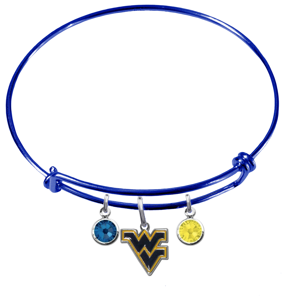 West Virginia Mountaineers BLUE Expandable Wire Bangle Charm Bracelet