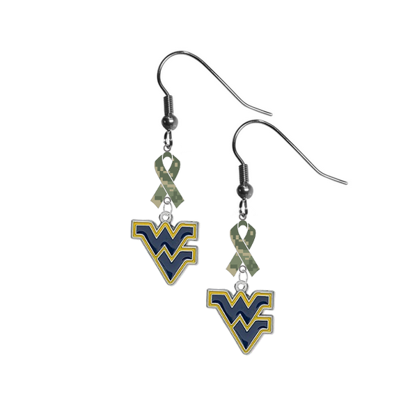 West Virginia Mountaineers Salute to Service Camouflage Camo Ribbon Dangle Earrings