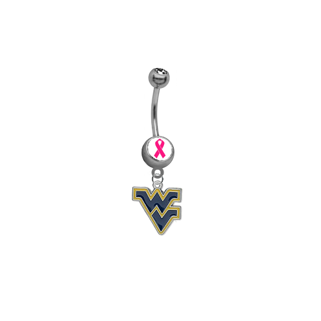 West Virginia Mountaineers Breast Cancer Awareness Belly Button Navel Ring
