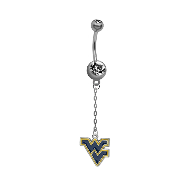 West Virginia Mountaineers Dangle Chain Belly Button Navel Ring