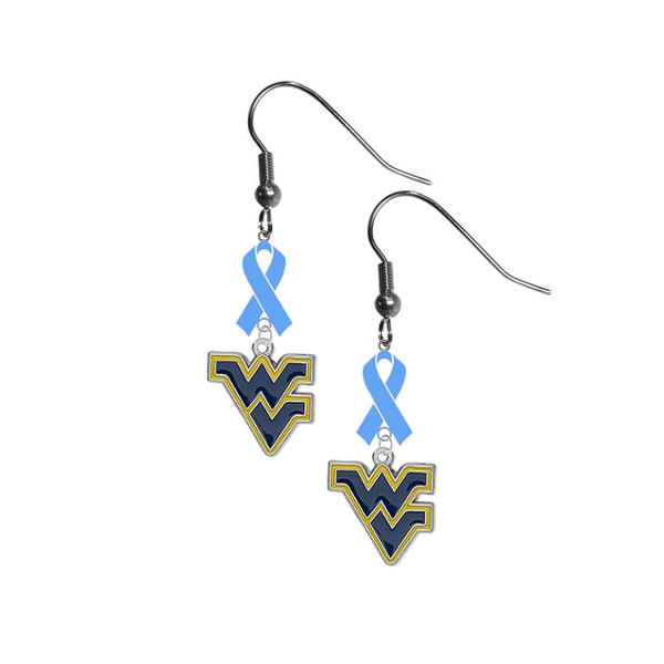 West Virginia Mountaineers Prostate Cancer Awareness Light Blue Ribbon Dangle Earrings