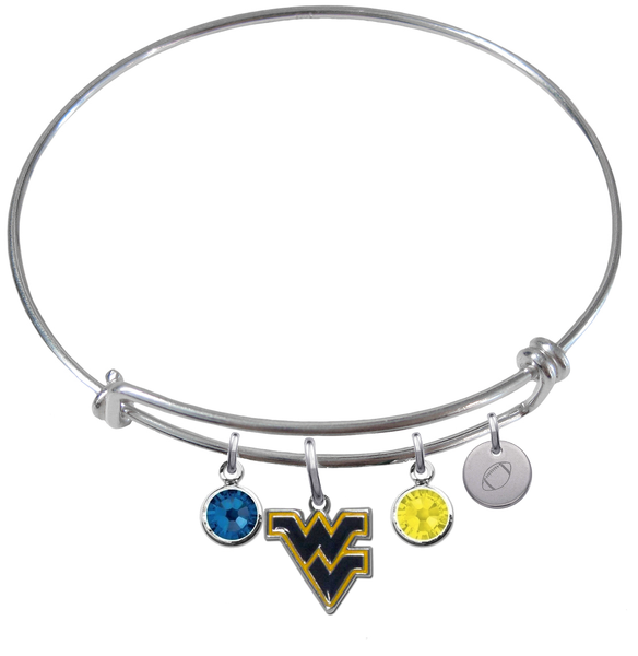 West Virginia Mountaineers Football Expandable Wire Bangle Charm Bracelet