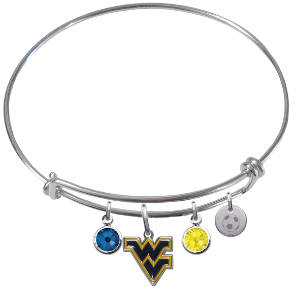 West Virginia Mountaineers Soccer Expandable Wire Bangle Charm Bracelet