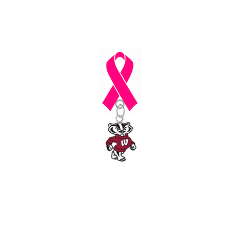 Wisconsin Badgers Mascot Breast Cancer Awareness / Mothers Day Pink Ribbon Lapel Pin