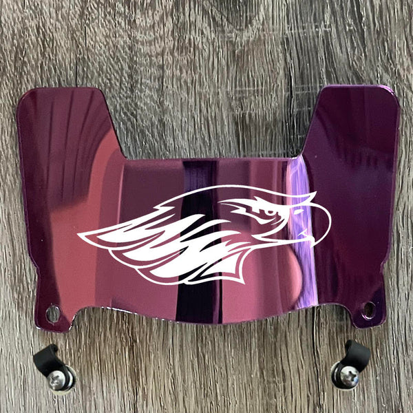 Wisconsin Whitewater Warhawks Mini Football Helmet Visor Shield Purple Chrome Mirror w/ Clips