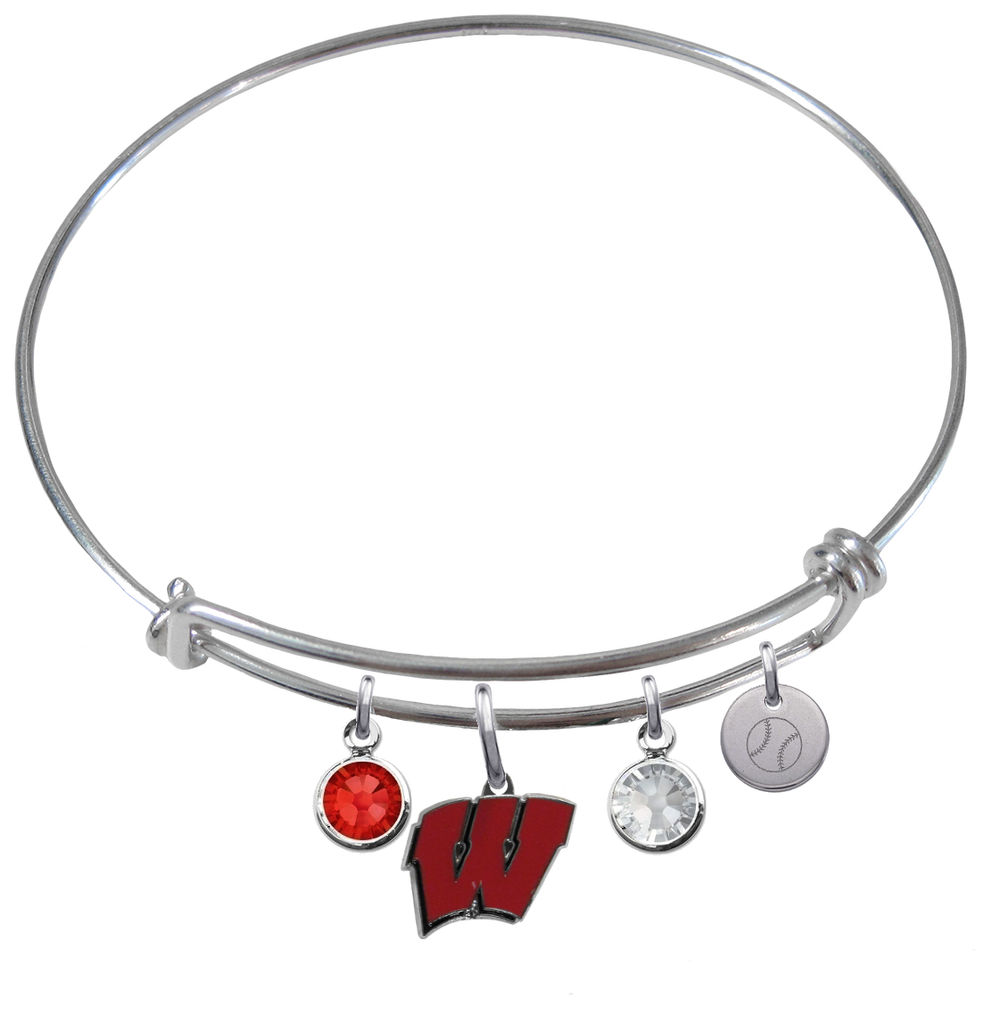 Wisconsin Badgers Softball Expandable Wire Bangle Charm Bracelet