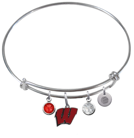 Wisconsin Badgers Basketball Expandable Wire Bangle Charm Bracelet
