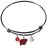 Wisconsin Badgers BLACK Expandable Wire Bangle Charm Bracelet