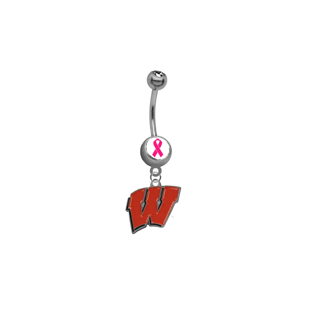 Wisconsin Badgers Breast Cancer Awareness Belly Button Navel Ring