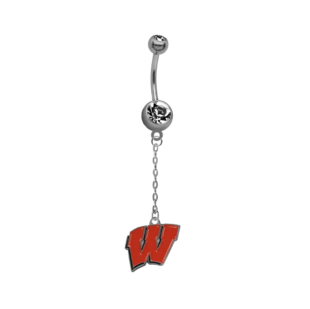 Wisconsin Badgers Dangle Chain Belly Button Navel Ring