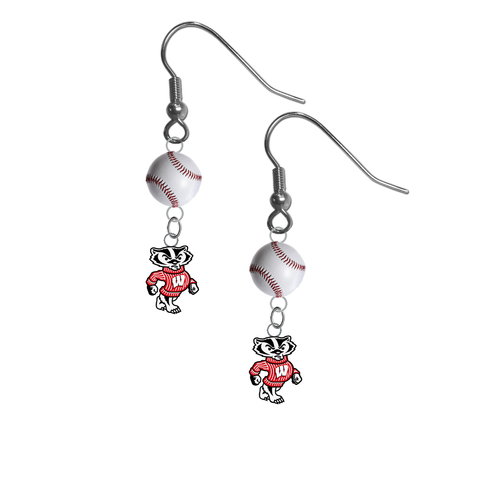 Wisconsin Badgers Mascot NCAA Baseball Dangle Earrings