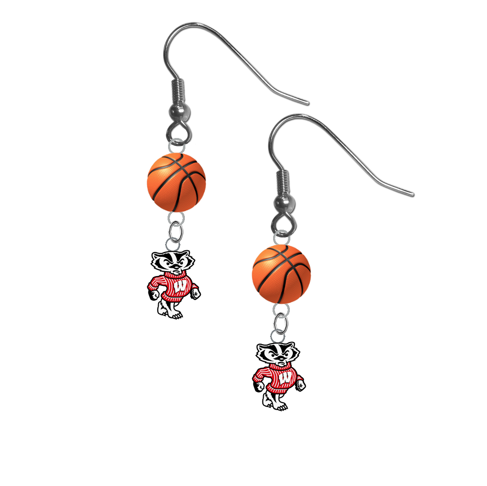 Wisconsin Badgers Mascot NCAA Basketball Dangle Earrings