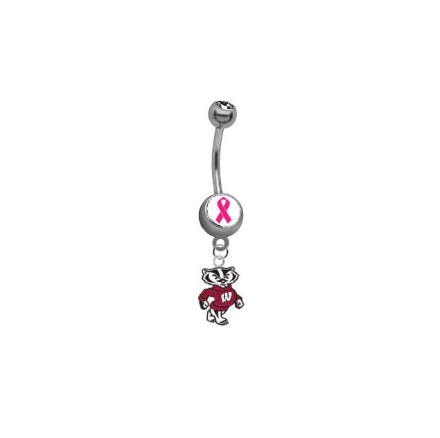 Wisconsin Badgers Mascot Breast Cancer Awareness Belly Button Navel Ring