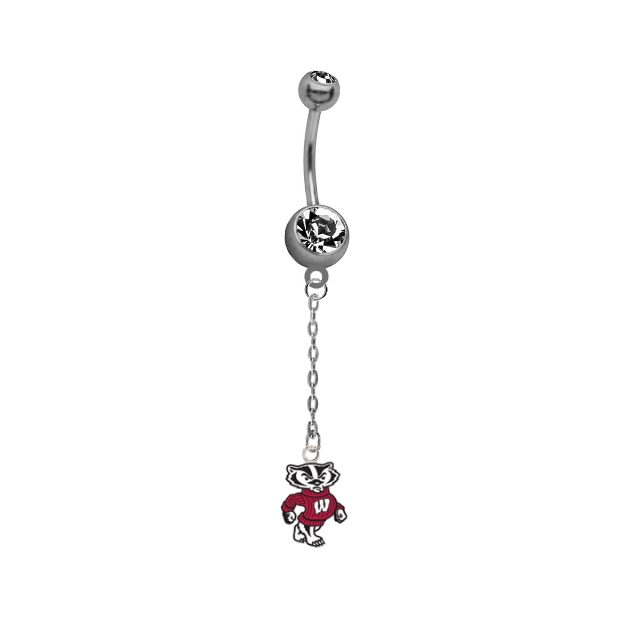 Wisconsin Badgers Mascot Dangle Chain Belly Button Navel Ring