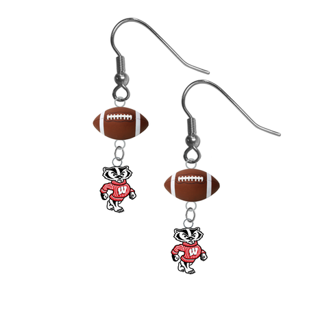 Wisconsin Badgers Mascot NCAA Football Dangle Earrings