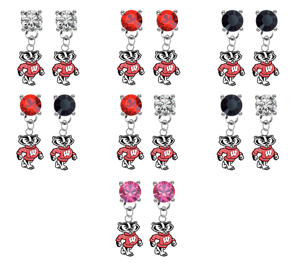 Wisconsin Badgers Mascot NCAA Swarovski Crystal Stud Rhinestone Earrings