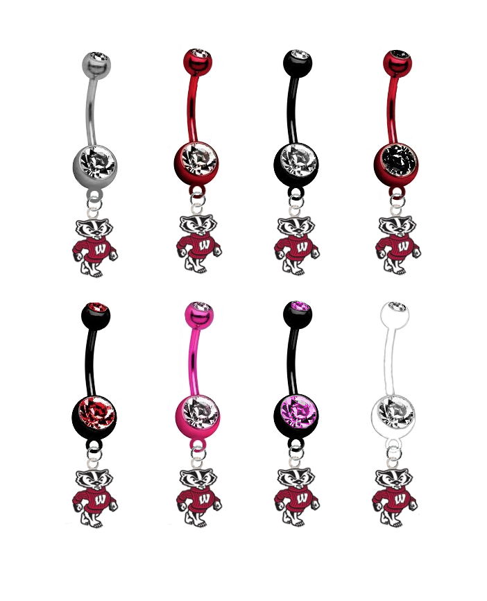 Wisconsin Badgers Mascot NCAA College Belly Button Navel Ring - Pick Your Color