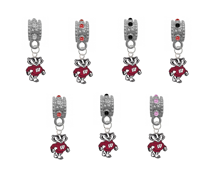 Wisconsin Badgers Mascot NCAA Crystal Rhinestone European Bracelet Charm